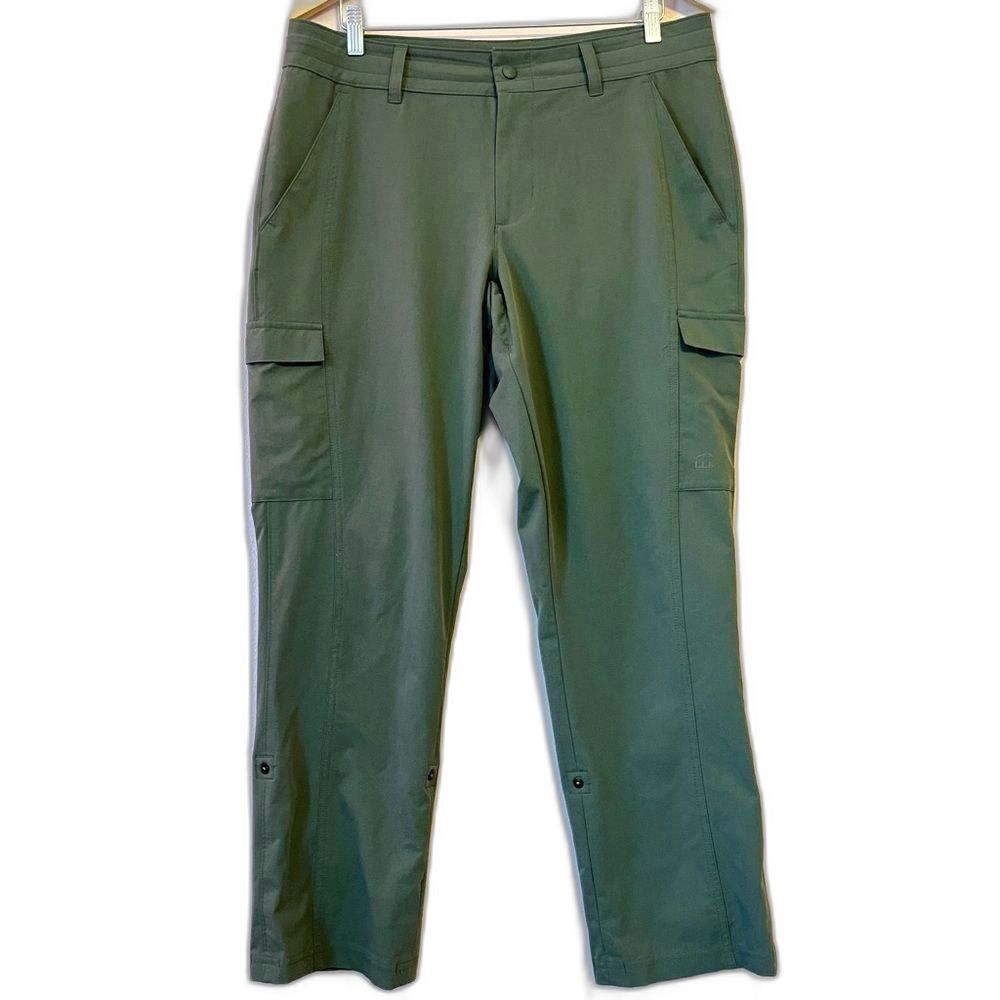 LL Bean Mountainside Pants Green 14P Cargo Convertible Roll Up Hiking Gorpcore